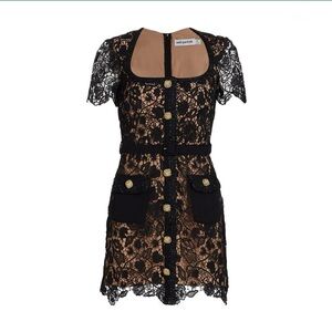 Self-Portrait Black and Tan Lace Mini Dress
